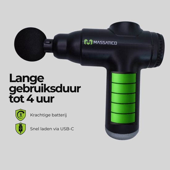Massatico Massage Gun Compact - Professioneel en Krachtig Massage Apparaat - Massageapparaat Massagegun - Massage Pistool - Zwart - 5 Opzetstukken - 32 Standen - Met Koffer