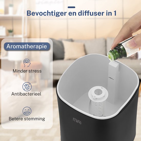 MiRi Nimbus – Luchtbevochtiger – Humidifier – 4.5L – Luchtvochtigheidmeter – Ionisator – 50m² – Ultrasoon – Afstandsbediening – Touchbediening – Aromatherapie