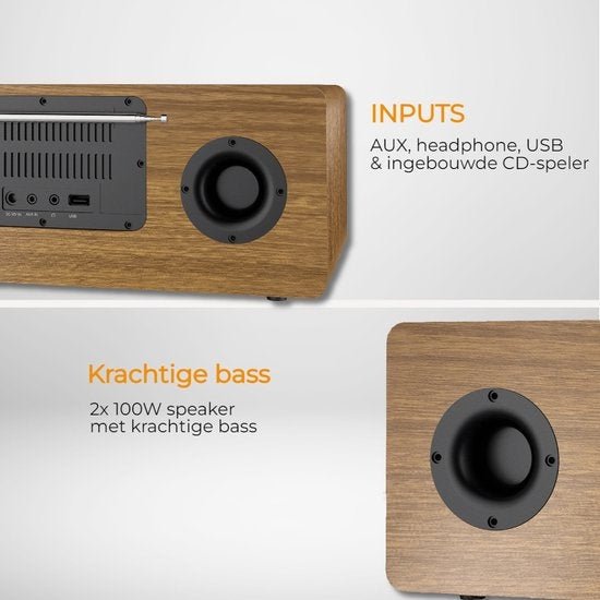 Denver Internet Radio - DAB Radio - FM Radio - CD Speler - Bluetooth - 200W - AUX/USB - MIR270 - Hout