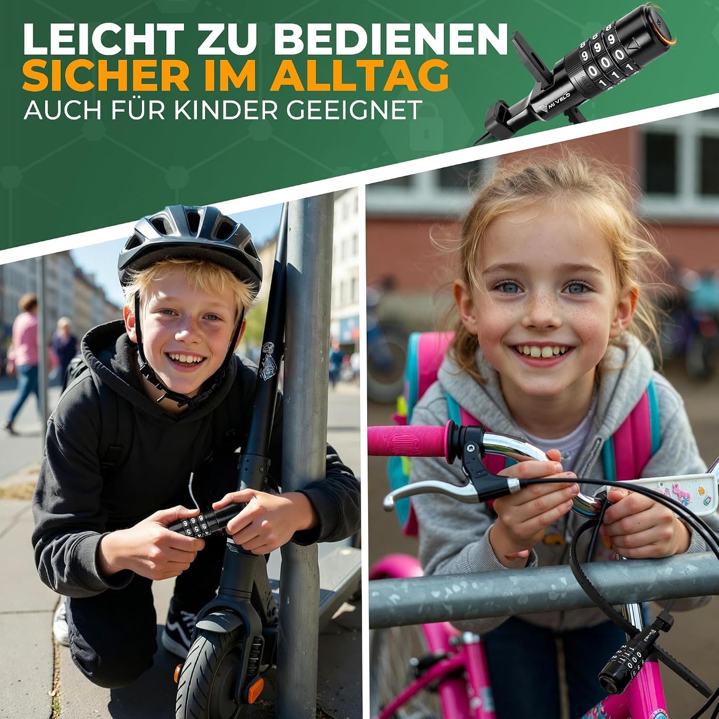 Mivelo Kabelbindslot met Cijfercode - Voor helm, fiets en Scooter - Ø50 cm