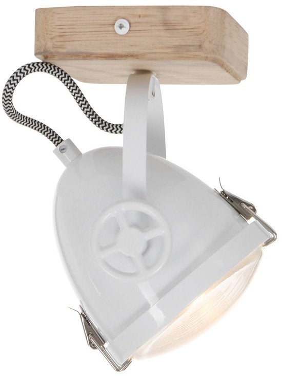 Plafondspot Michelle Wit - Draaibaar & Kantelbaar - Hout en Metaal - Mexlite - 20 cm Hoog, 11 cm Diameter