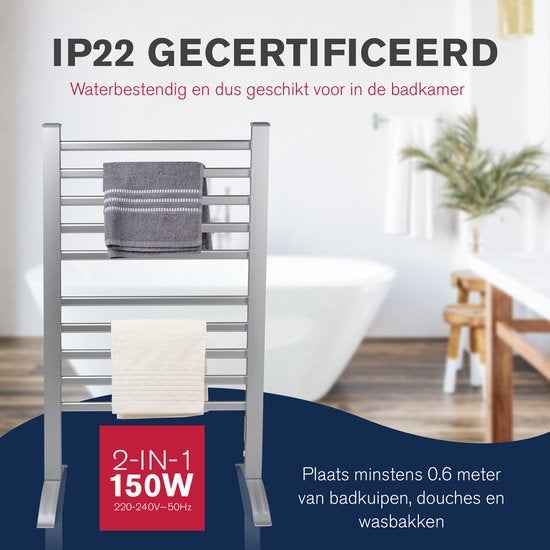 Dirt Devil Elektrische Handdoekradiator - Handdoekrek Badkamer - Vrijstaand of Wandmontage - Aluminium