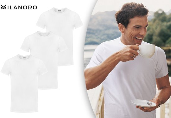 Milanoro – Set van 3 Zachte Bamboe T-Shirts – Wit – Maat XXL – Ademend & Comfortabel voor Dagelijks Gebruik
