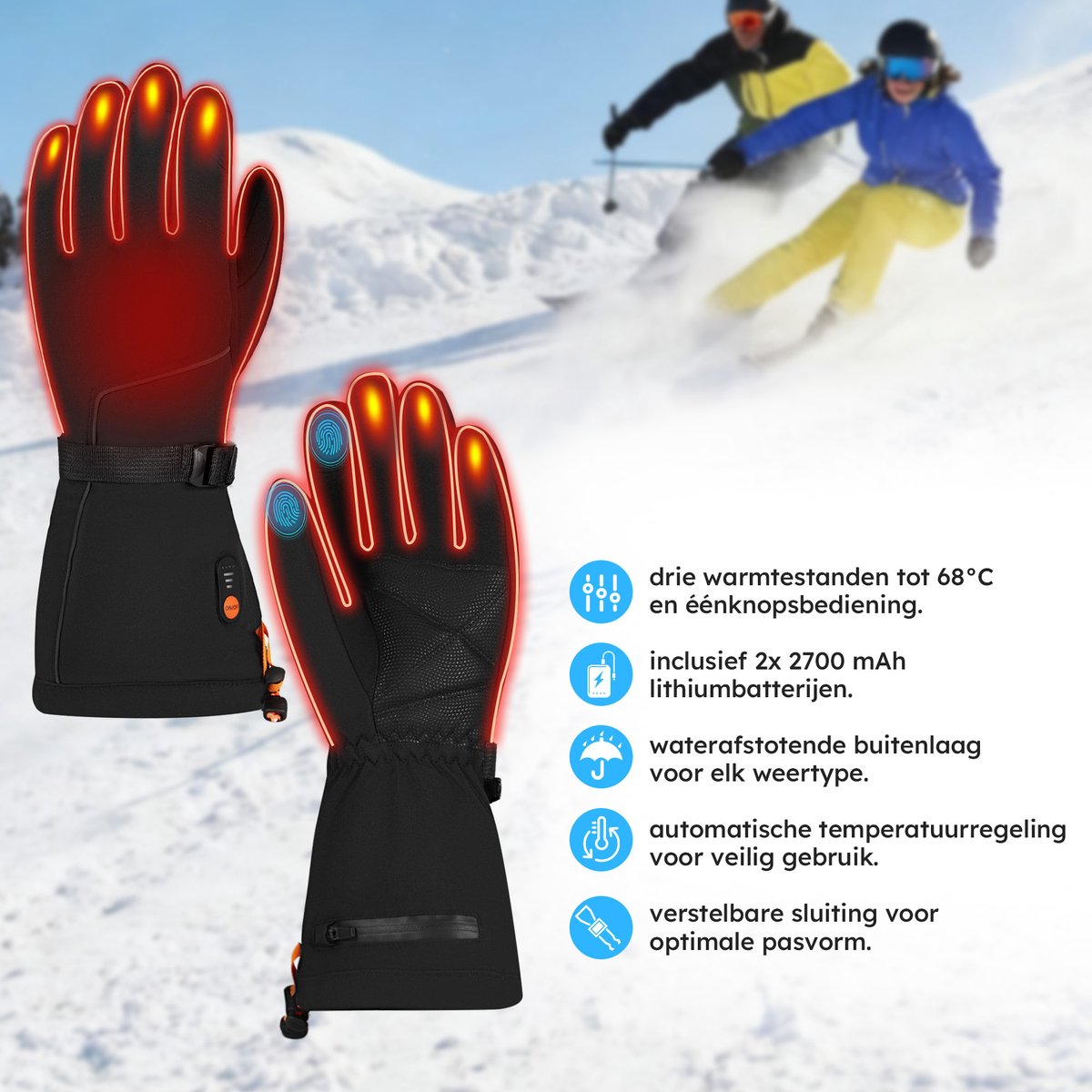 Saaf Verwarmde Handschoenen Premium S – Oplaadbaar met Powerbanks – 3 Warmtestanden – Water- en Windafstotend – Touchscreen – Zwart – 31 x 11 cm