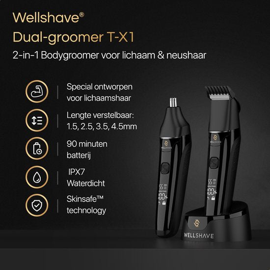 Wellshave 2 in 1 Bodygroomer Mannen - Multi Trimmer voor Lichaam en Baard - Schaamhaar Trimmer Mannen - Body Trimmer Heren - Neustrimmer - Dual Groomer