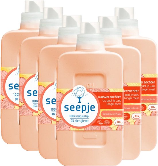 Seepje Wasverzachter Sandelhout & Perzik - 180 wasbeurten - 6 x 750 ml - Voordeelverpakking