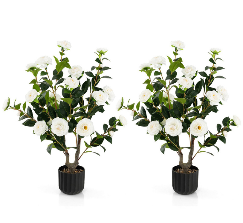 Coast Camelia Kunstplanten - 2 Stuks - In Pot - 100 cm - Witte Bloemen