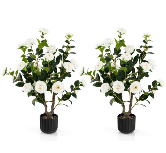 Coast Camelia Kunstplanten - 2 Stuks - In Pot - 100 cm - Witte Bloemen