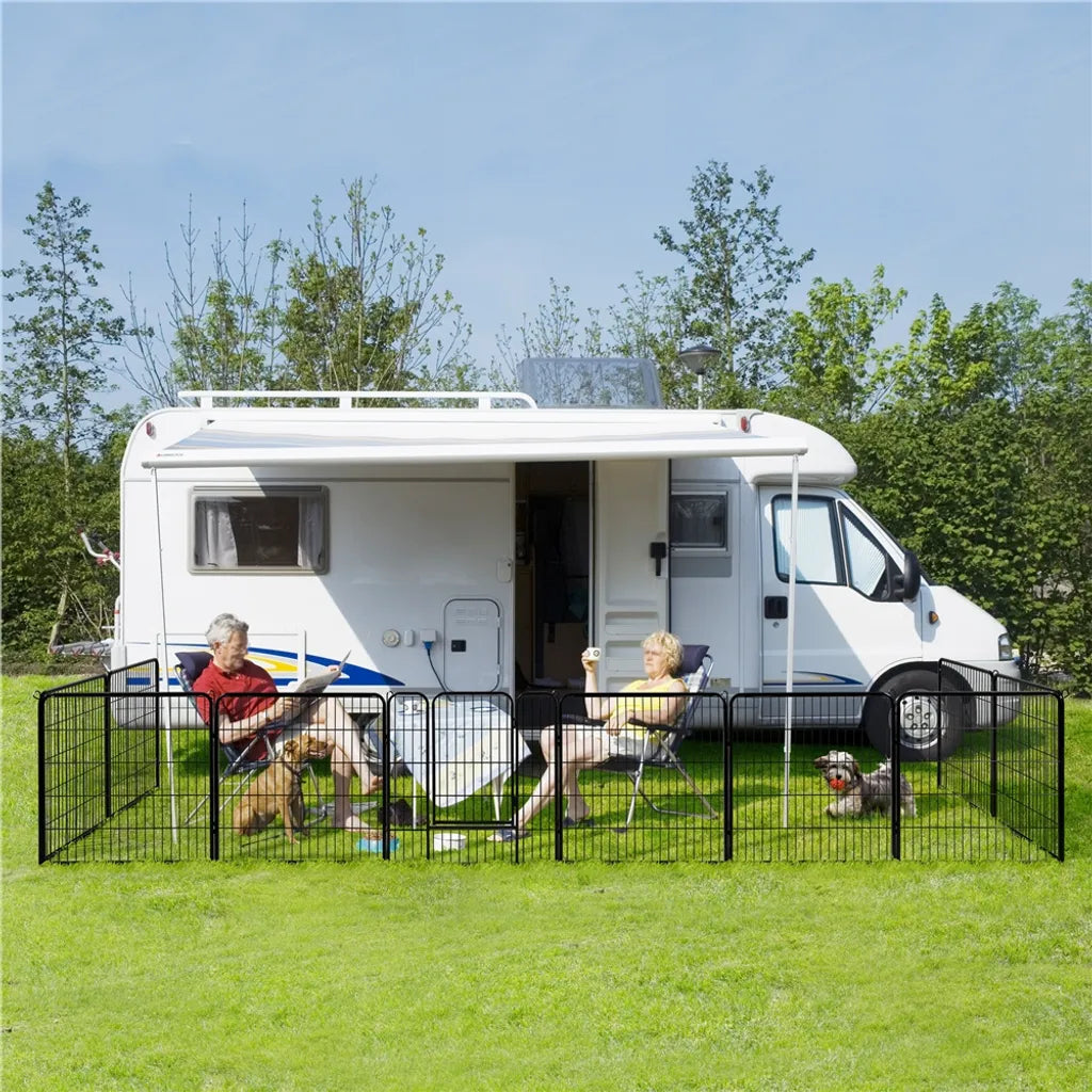 Yaheetech Puppyhek 6 Panelen met Deur - Zwart - 164 x 83 x 80 cm