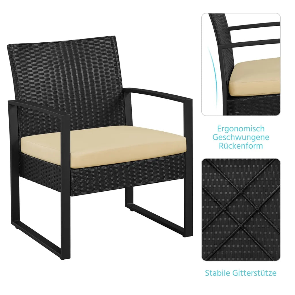 Yaheetech Balkonset - 3-delig - 2 Stoelen/Tafel - Polyrattan - Zwart/Khaki