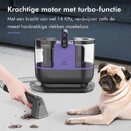 Motionflow 4-in-1 Tapijtreiniger – 1800 ml Watertank – Verwarmingsfunctie – Zelfreinigend – 40 x 28 x 38 cm – Paars