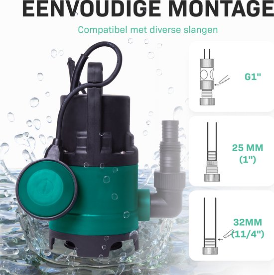 VONROC Dompelpomp/Waterpomp 300W – 6500l/h – Voor schoon en licht vervuild water – Met vlotter