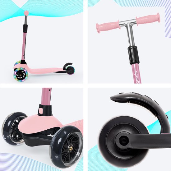 LifeGoods – Kinderstep Met 3 LED-Wielen – Geschikt Voor 2-5 Jaar & Hoogte Verstelbaar – Voorzien Van Lichtgevende Led Wielen En Voetrem – Voor Jongens En Meisjes – Pastel Roze Aluminium