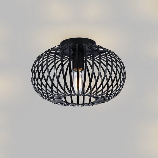 SensaHome 78174BK plafondlamp zwart - industriële metalen plafonnière - retro wire kooi design - 30 x 30 x 17 cm - 1x E27 40W - exclusief lichtbron**