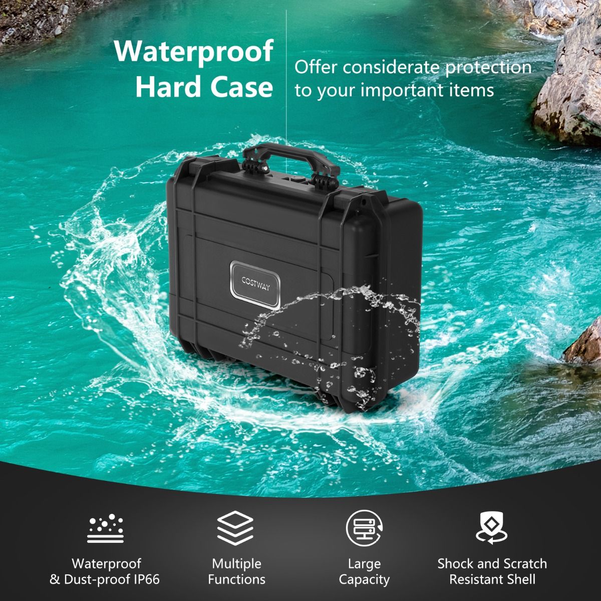 Coast Waterdichte Cameratas - harde beschermkoffer - aanpasbaar schuim - zwart 47 x 37 x 18 cm