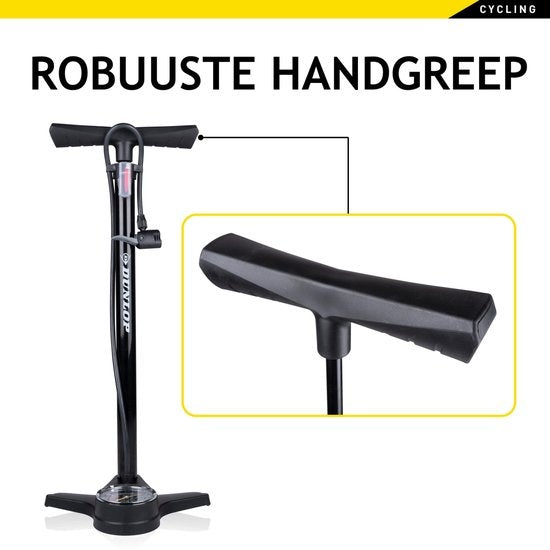 Dunlop Fietspomp met Drukmeter - Dubbel Ventiel - Hollands Ventiel/ Frans Ventiel/ Autoventiel