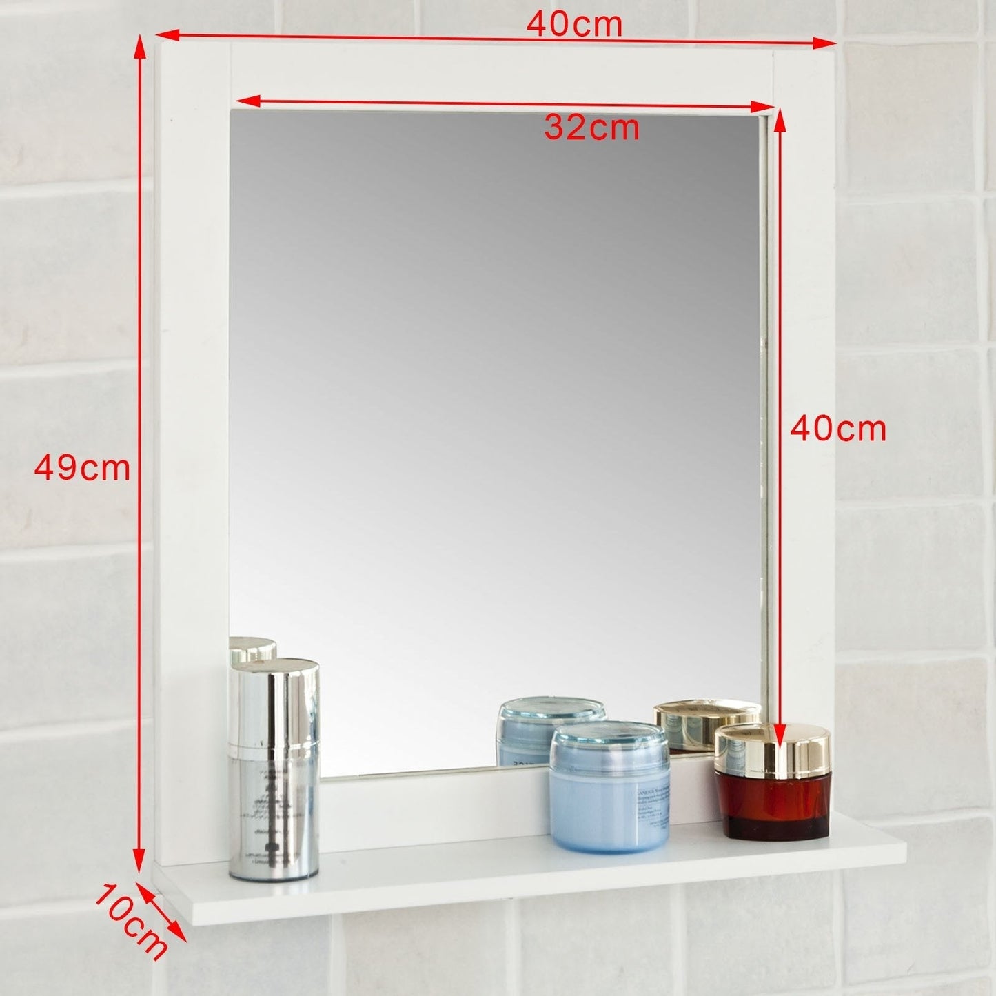 SoBuy Badkamerspiegel Met Plank - 10x40x49 cm - Wit