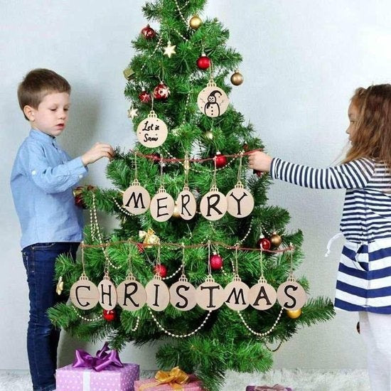 Giftmas Houten Kerstballen – Kerstversiering voor Binnen – Kerstbal van Hout – Kerst – ⌀6,5cm - 50 Stuks
