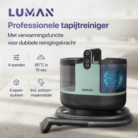 LUMAN 4-in-1 Tapijtreiniger – Zelfreinigend – Voor Bank, Vloer & Auto – 4 Borstels – Incl. Schoonmaakmiddel