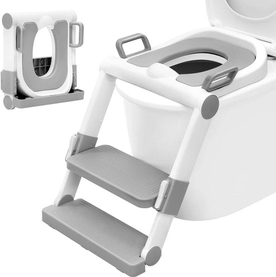Kinder Toiletbril - WC-Bril Antibacterieel - Soft-Close - PVC - Wit-Grijs - 38x40 cm