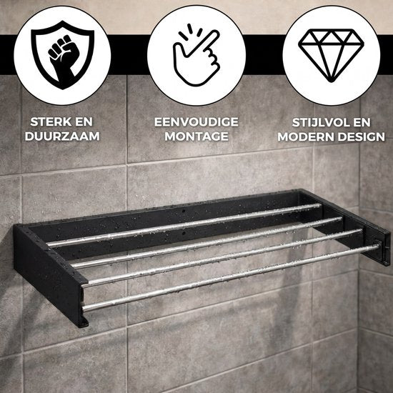 Vonia Wanddroogrek - Droogrek - Wasrek - Droogrek Muur - 80 x 40 cm - Zwart