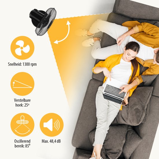 Tafelventilator 30 cm – 3 Snelheden – 85° Oscillatie – Verstelbare Luchtstroom – Tristar VE-5725 – Zwart