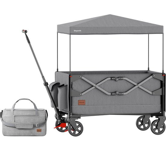 LifeGoods Bolderkar - Opvouwbaar - Kinderenvervoer - Met Dak - 80KG Draagkracht - Grijs