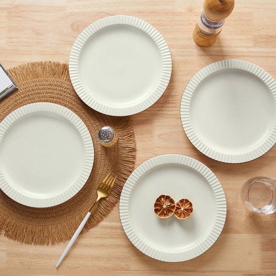 Dinerborden set van 4 (Ø21,3cm / 8,5inch), Ontbijtborden, Pastaborden, Pizzaborden, serviesset 4 persoons, Geschikt voor Restaurants, Horeca, Feest, Familiefeesten, Banketten en Picknicks, Magnetron-vaatwasserbestendig, Keramiek