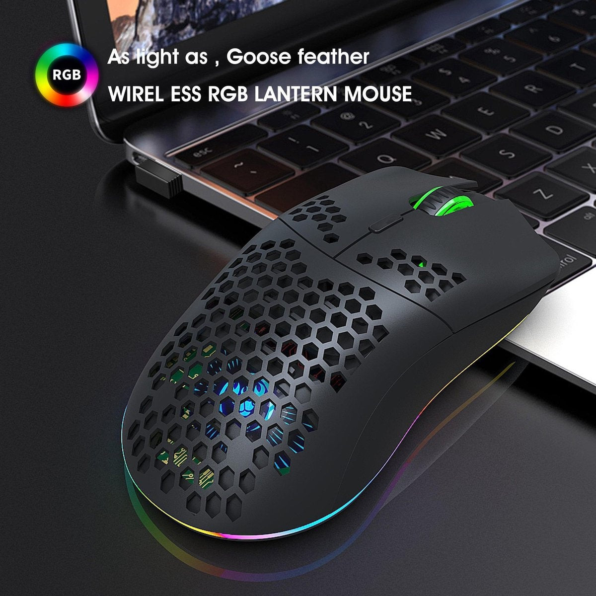 HXSJ T66 2.4G Draadloze Gaming Muis - Ultra licht - RGB Verlichting - Zwart