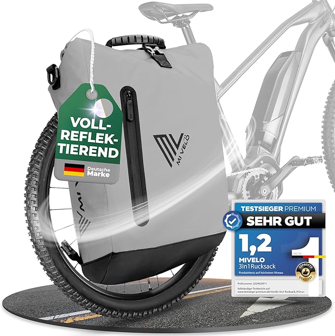MIVELO - 3-in-1 Fietstas - Waterdicht TPU - 20L - Reflecterend - Grijs & Zwart