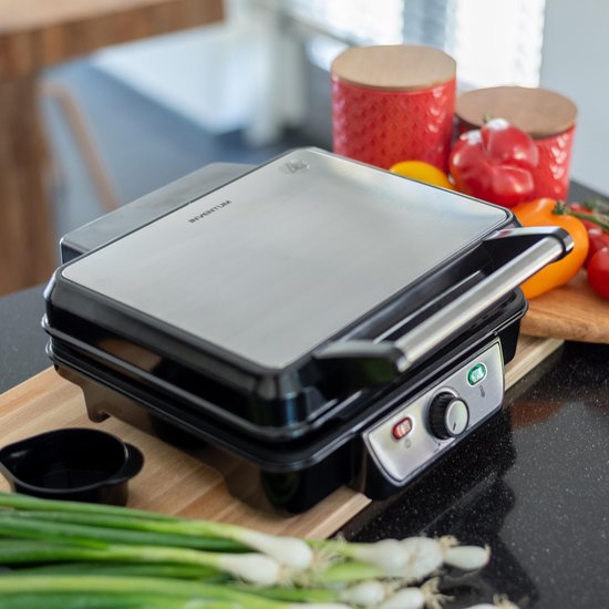 Inventum CG618 - Contactgrill - Tafelgrill - Grilloppervlak 28 x 23 cm - PFAS vrij - Anti aanbaklaag - 1800 watt - RVS/Zwart