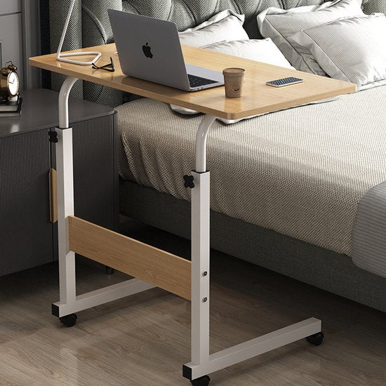 Ceruzo Laptoptafel - Verrijdbaar Bedtafel - Verstelbaar in Hoogte 80cm-Thuiskantoor -60x40cm-Houtlook