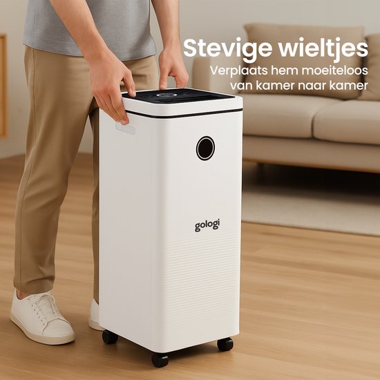 Gologi Luchtontvochtiger met App - Ontvochtigt Tot 12L Per Dag - Was-droog functie - Voor in huis - Geschikt Voor Kelder, Slaapkamer, Badkamer en Woonkamer - Dehumidifier - Vochtvreter Tegen Schimmel - Wit