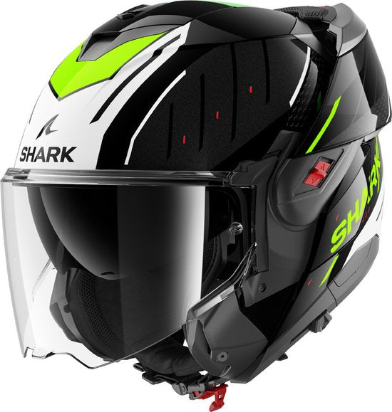 SHARK Oxo Rydger Zwart Wit Yellow KWY Systeemhelm - Maat L - Helm