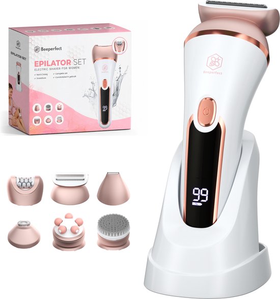 Beeperfect® 6 in 1 Epilator Voor Vrouwen - Scheerapparaat Vrouw - Bikinitrimmer - Ladyshave - Oplaadbaar - Waterdicht - 6 Opzetstukken