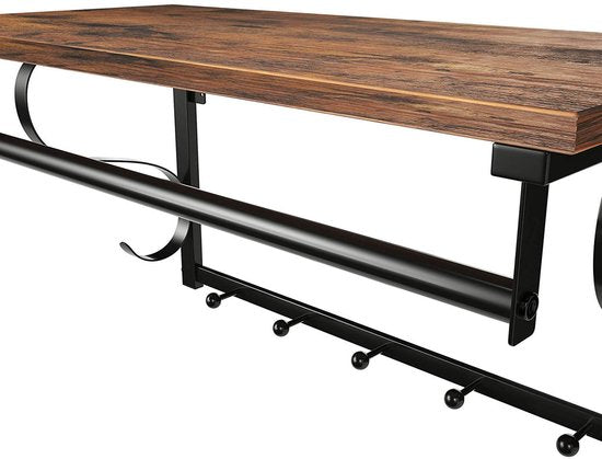 OSKAR Wandkapstok 60 x 30 x 31,7 cm - Plank/5 Haken/Kledingstang - Rustiek Bruin/Zwart