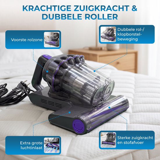 Powell Matras reiniger - Tapijtreiniger - Huisstofmijt stofzuiger - UV Bedstofzuiger - 350W - 20.6L Reservoir - Grijs