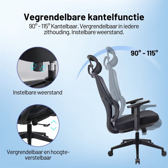 GAME HERO® Ergo G1 Ergonomische Bureaustoel - Bureaustoel voor Volwassenen - 150KG - Zwart