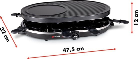Alpina Gourmetstel - Bakplaat - met Pannetjes en Spatels - 1200W - 8 Personen