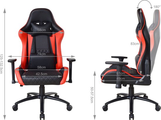VDD Gaming - Gamestoel - Game Stoel - Gamestoelen - Gamestoel met brede zit - Gamestoel voor grote mensen - rood - zwart - 150kg limiet