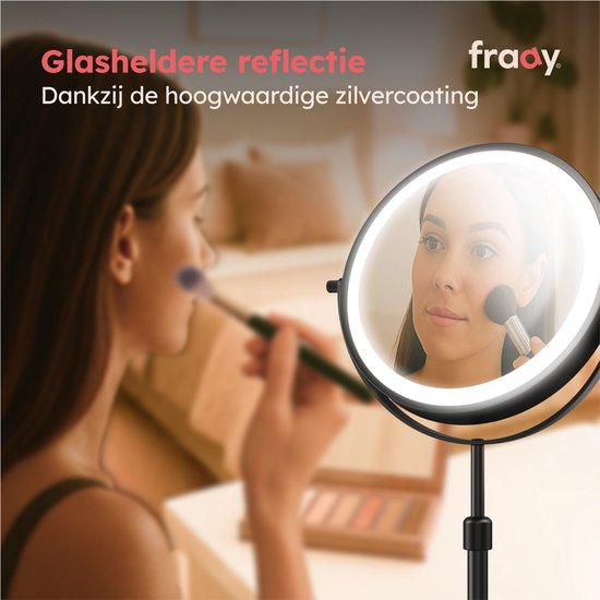 Fraay® Make Up Spiegel met LED Verlichting - 10x Vergroting - Vergrootspiegel met Licht - Oplaadbaar - Scheerspiegel - Badkamerspiegel - Zwart