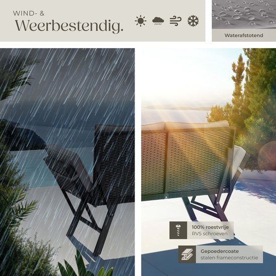 tectake® 2-in-1 Wicker Tuinbank Sintra - Verstelbare Leuningen - Tuinset - Ligbed - Balkon Loungebank - Incl. Kussens - Outdoor Loungesofa - UV- en Weerbestendig Zonnebed - Lichtgrijs/Zwart