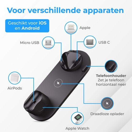 Nuvance - 6 in 1 Draadloze Oplader - Geschikt voor alle Qi Apparaten - Wireless Charger - Draadloze Opladers