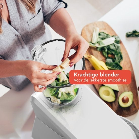 KitchenBrothers Keukenmachine - Complete Set - 15 Accessoires - Keukenrobot - 6L - 1500W - Zilver