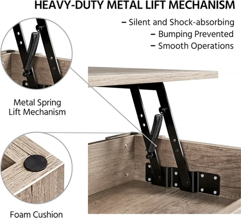 Yaheetech Salontafel met Verstelbaar Tafelblad en Opbergruimte - Espresso - 98 x 50 x 41,8 cm