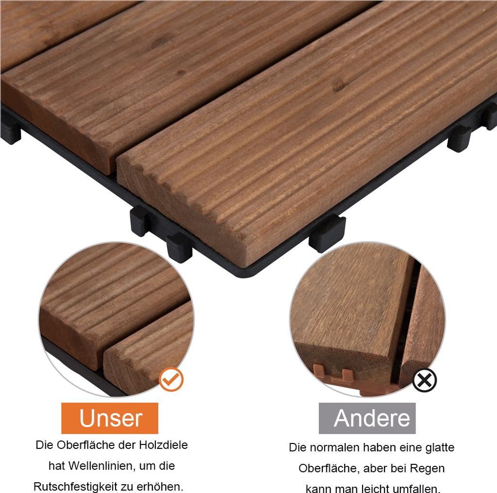 Yaheetech Houten Kliktegels - 11 Stuks - Circa 1 m² - 30 x 30 cm - Bruin