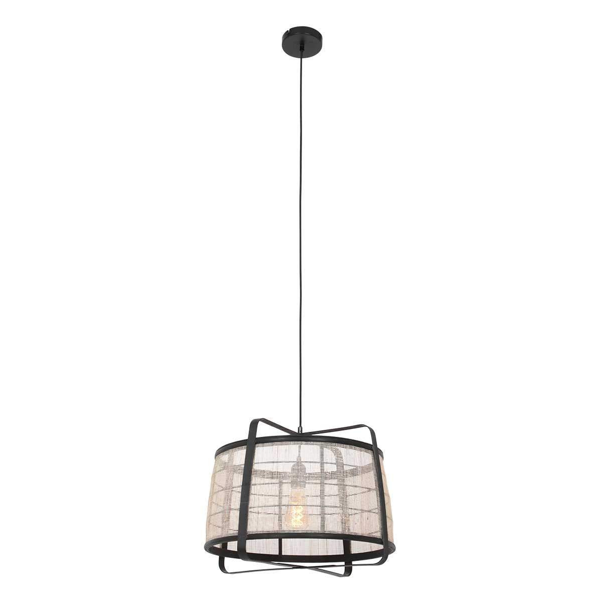 Anne Lighting - hanglamp - Capos - zwart - hout stof - Ø 48cm - E27 - 3511ZW