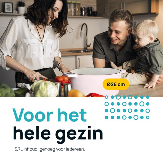 MOA Gietijzeren Braadpan - 5,7L Stoofpot - Voor Alle Warmtebronnen incl. Inductie - Met Deksel - Ø 26cm - Anti-Aanbaklaag - BPA-Vrij - Lila