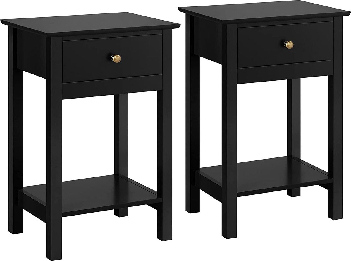 Yaheetech Nachtkastjes 40 × 30 × 61 cm – set van 2 met lade en open vak, zwart
