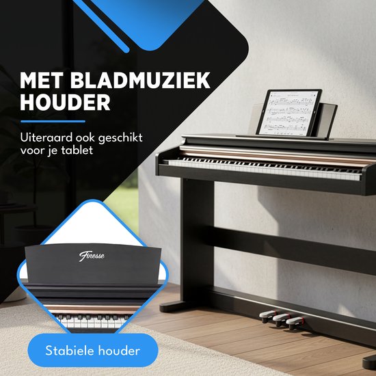 Finesse Digitale Piano - 88 Gewogen Toetsen - met Frame, Pedalen & Kruk - Keyboard Piano - Elektrische Piano - Volwassene & Kind